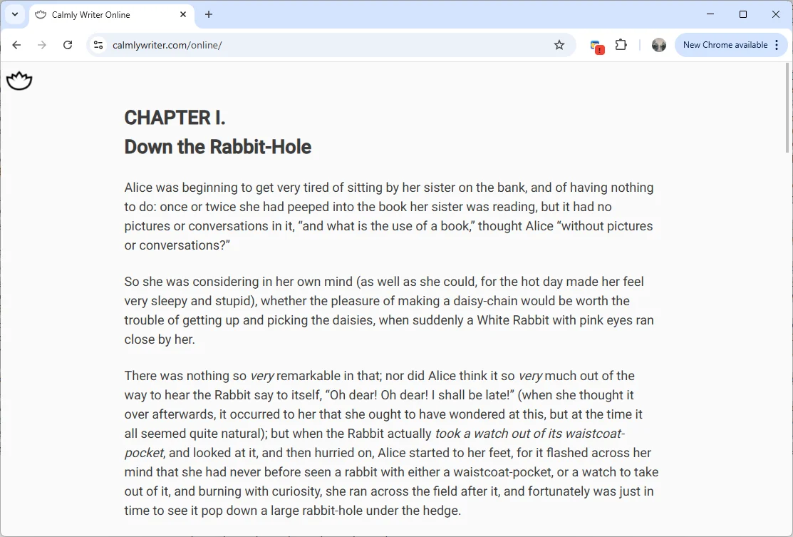 Calmly Writer distraction-free interface with focus mode