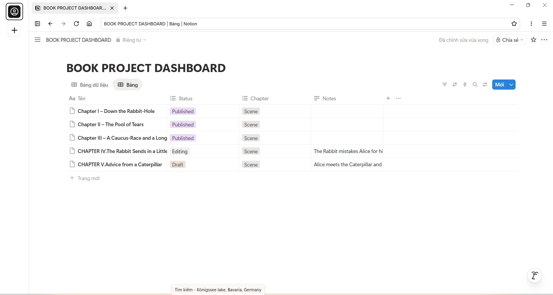 Notion book project dashboard