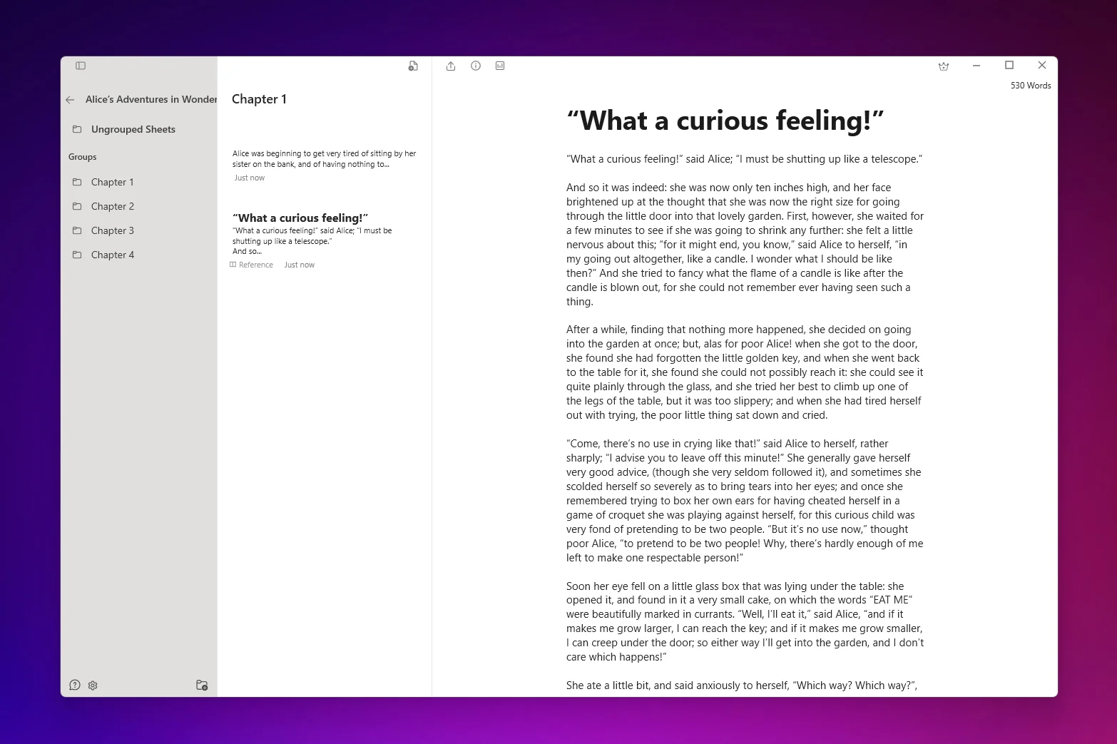 QuillSpace Library view with folders and chapters