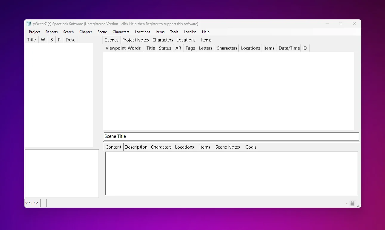yWriter chapter and scene interface
